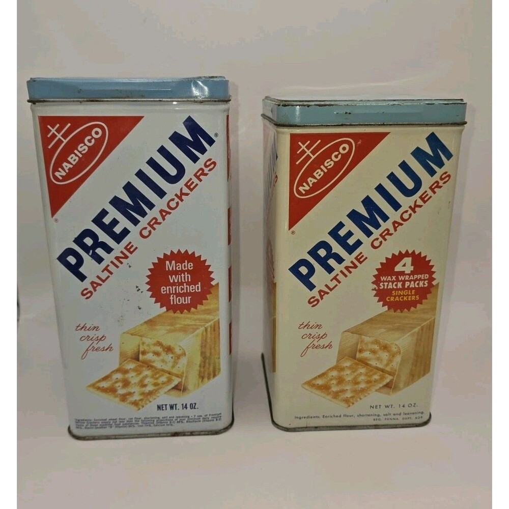 Vintage 1960s Nabisco Premium Saltine Crackers Empty 14 Oz Tins Lot Of 2